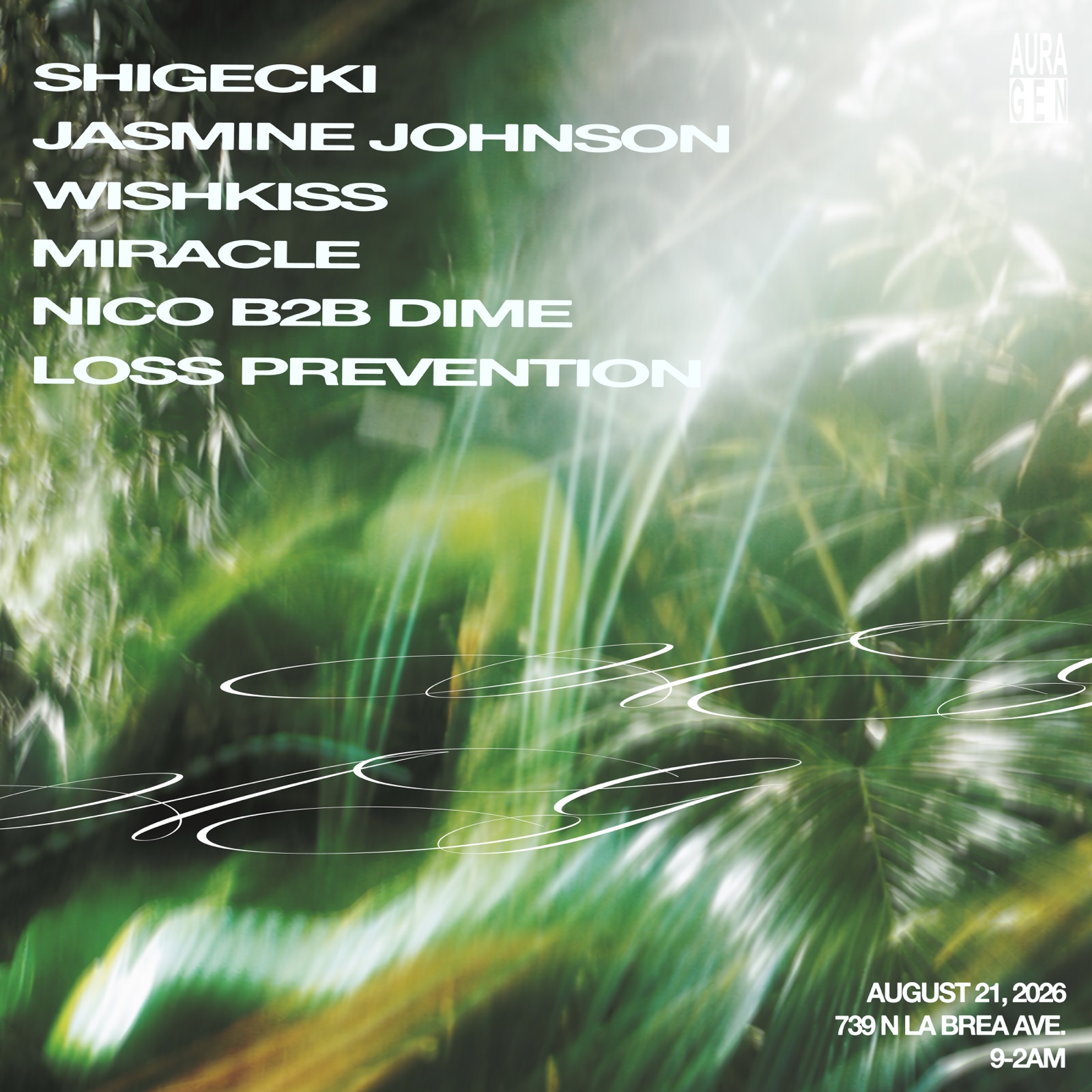Aura Gen flyer for August 21, 2026 at 739 North La Brea Avenue